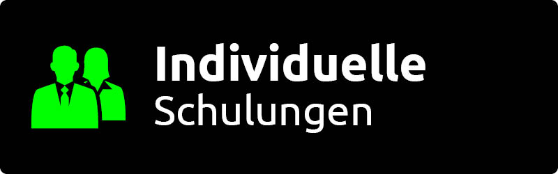 Headline Individuelle Schulung mit Icon Personen auf schwarzem Grund