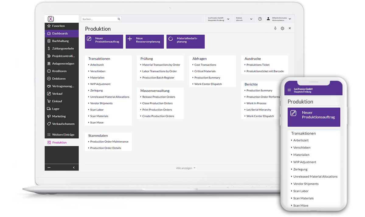 Screenshot Software Haufe X360 Bereich Produktion