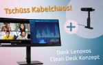 Tschüss Kabelchaos, Bild mit curved Monitor plus Webcam